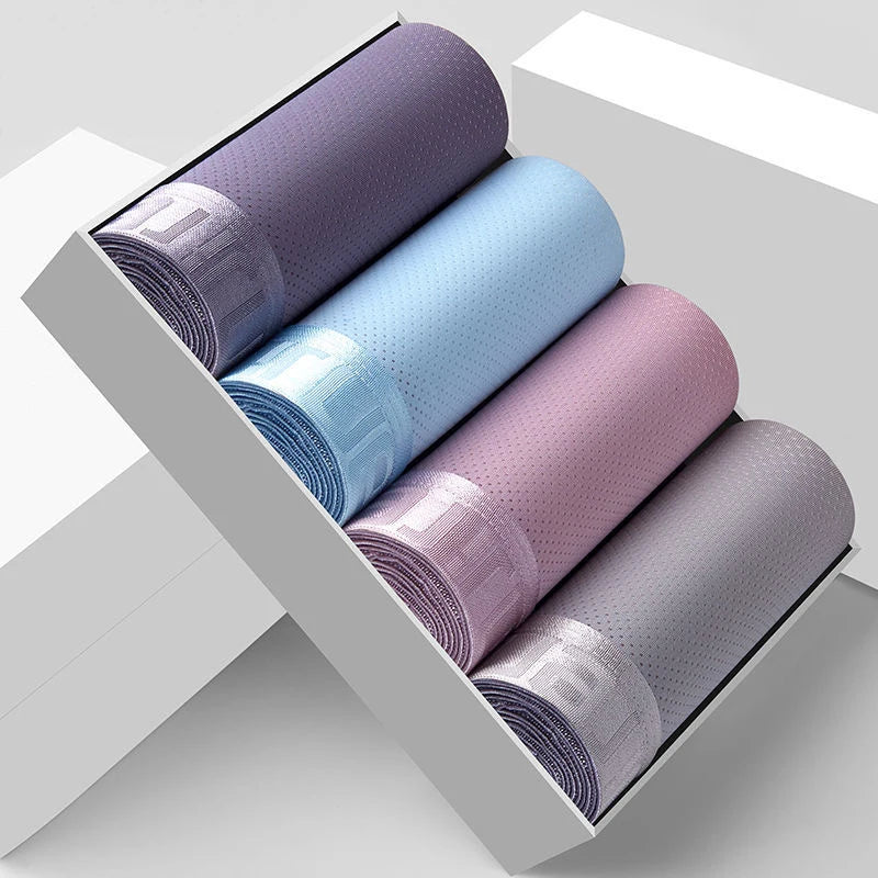 4pcs Men's Boxer Shorts Ice Silk Underwear Plus Size Underpants Cool Breathable Sexy Slim Mesh