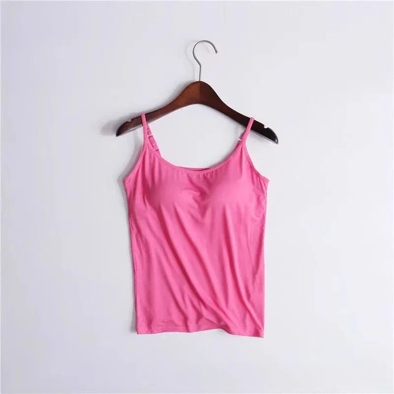 Sexy Women Tops Solid Padded Bra Spaghetti Camisole Top Women Vest Women Camisole with Built in Bra Cami Top Vest Tank Top
