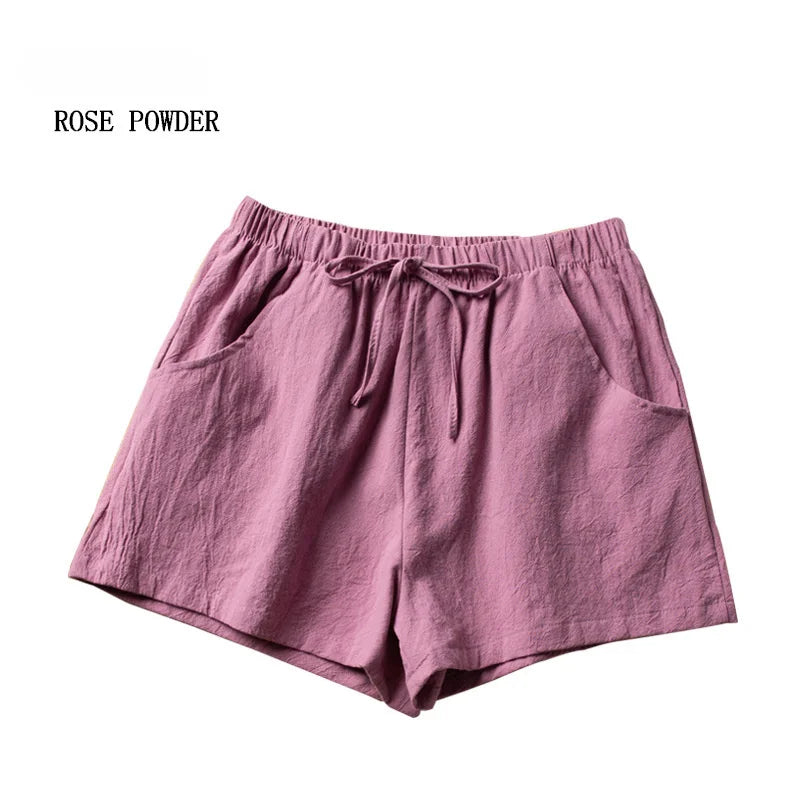 Casual Linen Shorts Women Gym Workout Shorts Cotton Short Pants High Waisted  Ladies Short