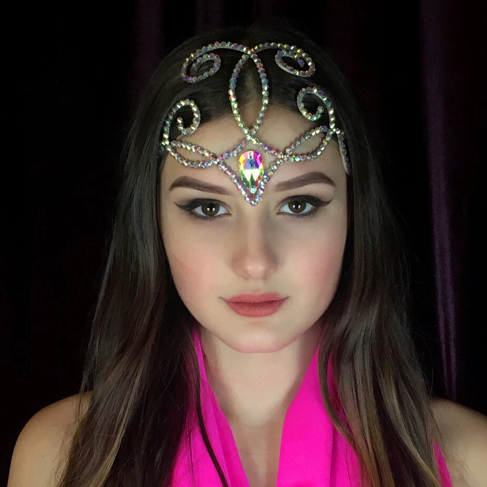 Forehead Chain Headpiece Water Drop Rhinestone Hair Chain Handmade