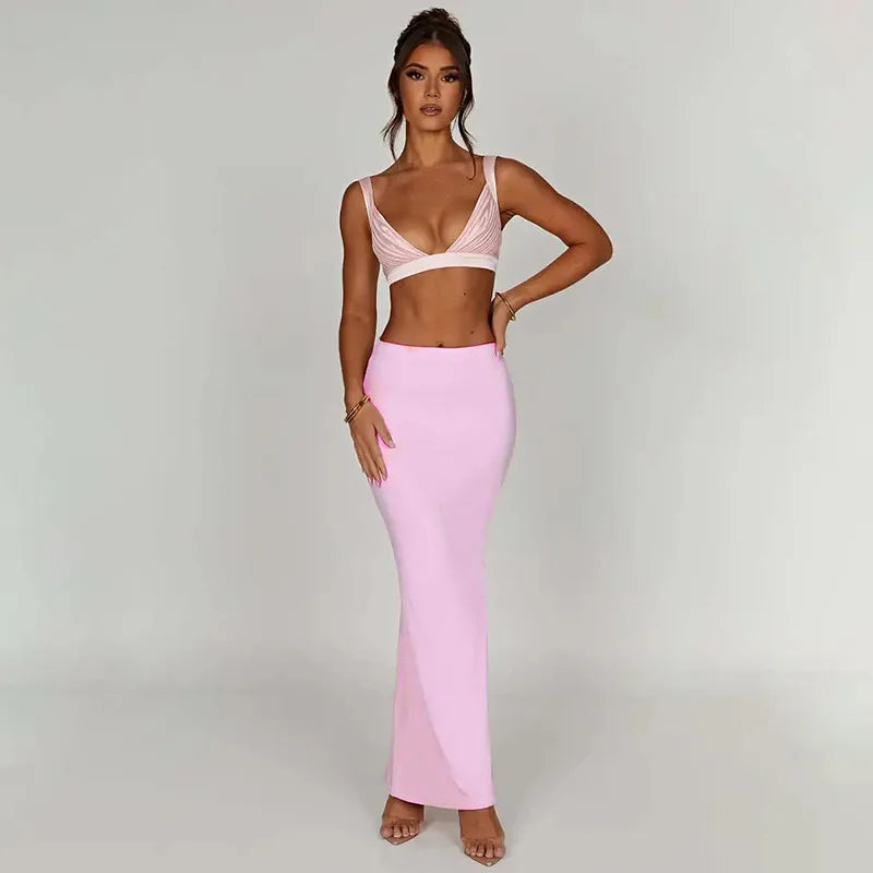 Elegant Black Trumpet Skirt Slim High Waist Office Long