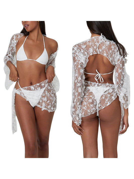 Stylish 3-Piece Swimsuits V-Neck Tankini Top with High Waisted Bottoms and Cover-Up Skirt for Beach