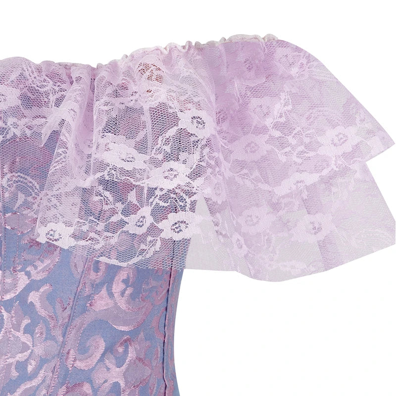 Lace Corset with ming Waistband and Drawstring Closure Stylish Floral Design