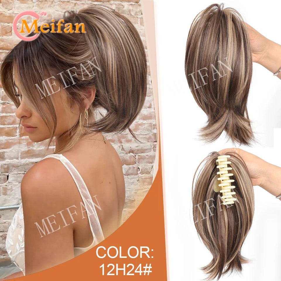 Synthetic Straight Claw Clip Chignon Fluffy Donut Messy Hair Bun Clip in Hairtail Extensions Natural Hairpieces for Women