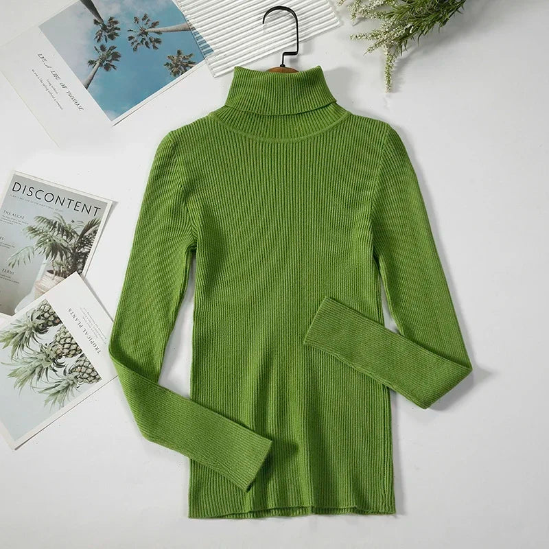 Women's Turtleneck Sweater Knitted Soft Pullovers cashmere Jumpers Basic Solid Soft Sweaters Women Autumn Winter Casual Top