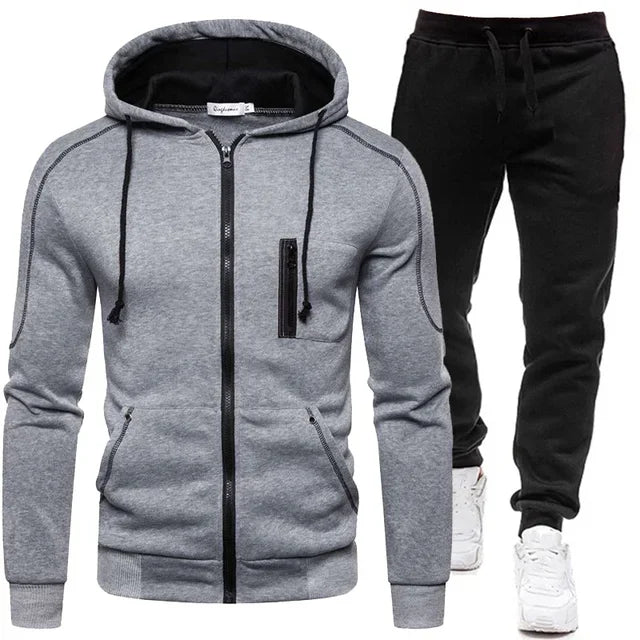 Men's Sets Wear Men's Fashion Autumn Winter Double Zipper Jacket/ Hoodie Pant Warm Tracksuit Sportwear Jogging Suits