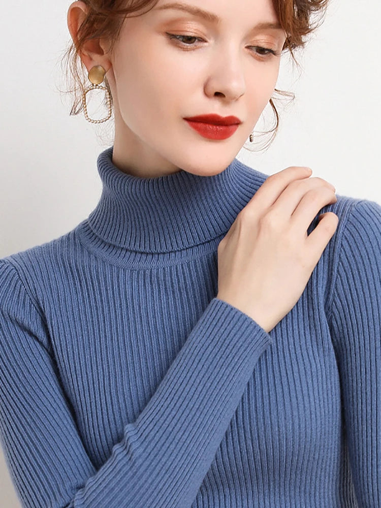 Women's Fall Turtleneck Sweater Knitted Soft Pullovers Cashmere Jumpers Basic Soft Sweaters For Women