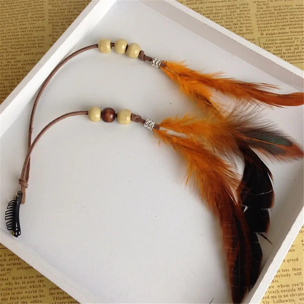 Bohemian Feather Hairband Women's Festive Masquerade Carnival Hippies  Indian Prom Gypsy Long Tassel Hair Accessories