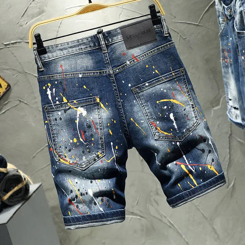 European and American Painting and Tattoo Patch Slim Fit Elastic  Jeans Fashion  High Street Beggar Pants