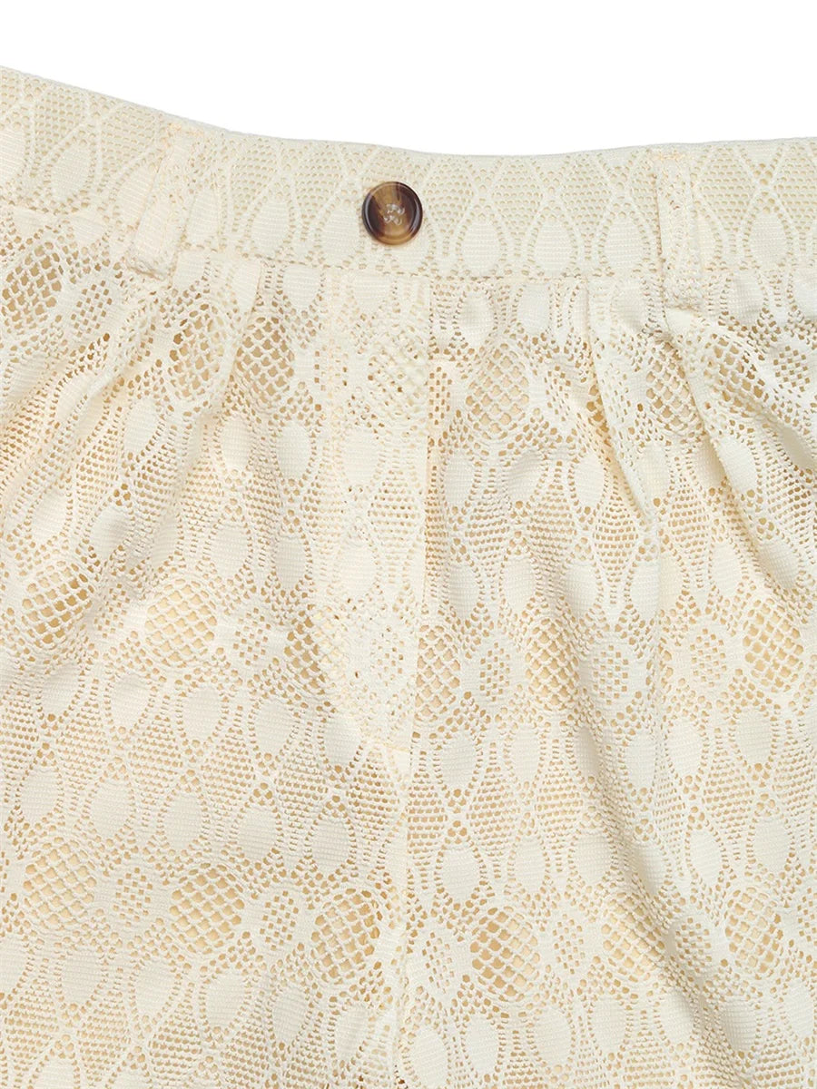 Women s Sheer Lace Palazzo Pants with High Waist and Side Pockets for a Stylish Streetwear Look