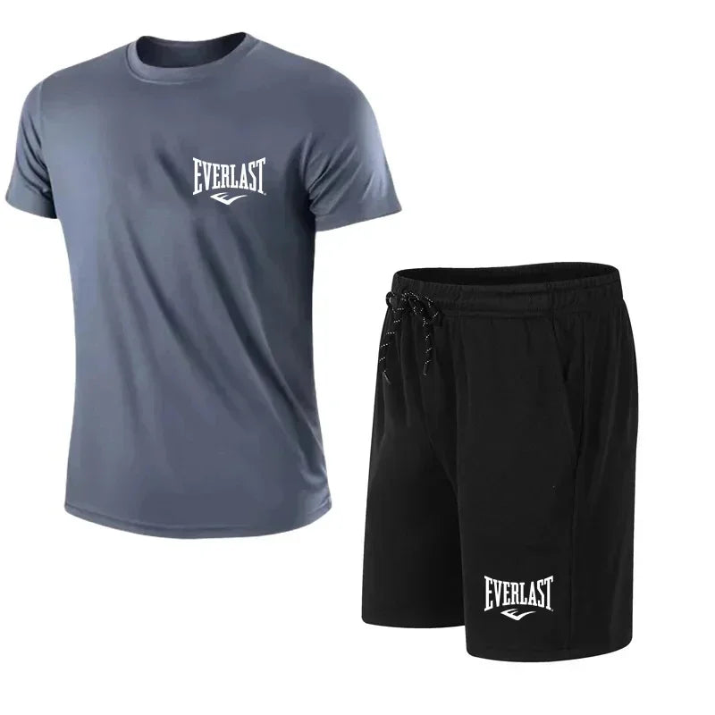 Summer Simplify Style Men's Sports Fashion Sets, Summer Leisure  Short Sleeve Tops + Shorts 2 Piece ,Outfit Outdoor Run Gym