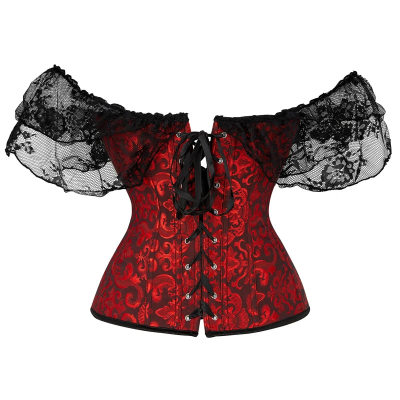 Lace Corset with ming Waistband and Drawstring Closure Stylish Floral Design