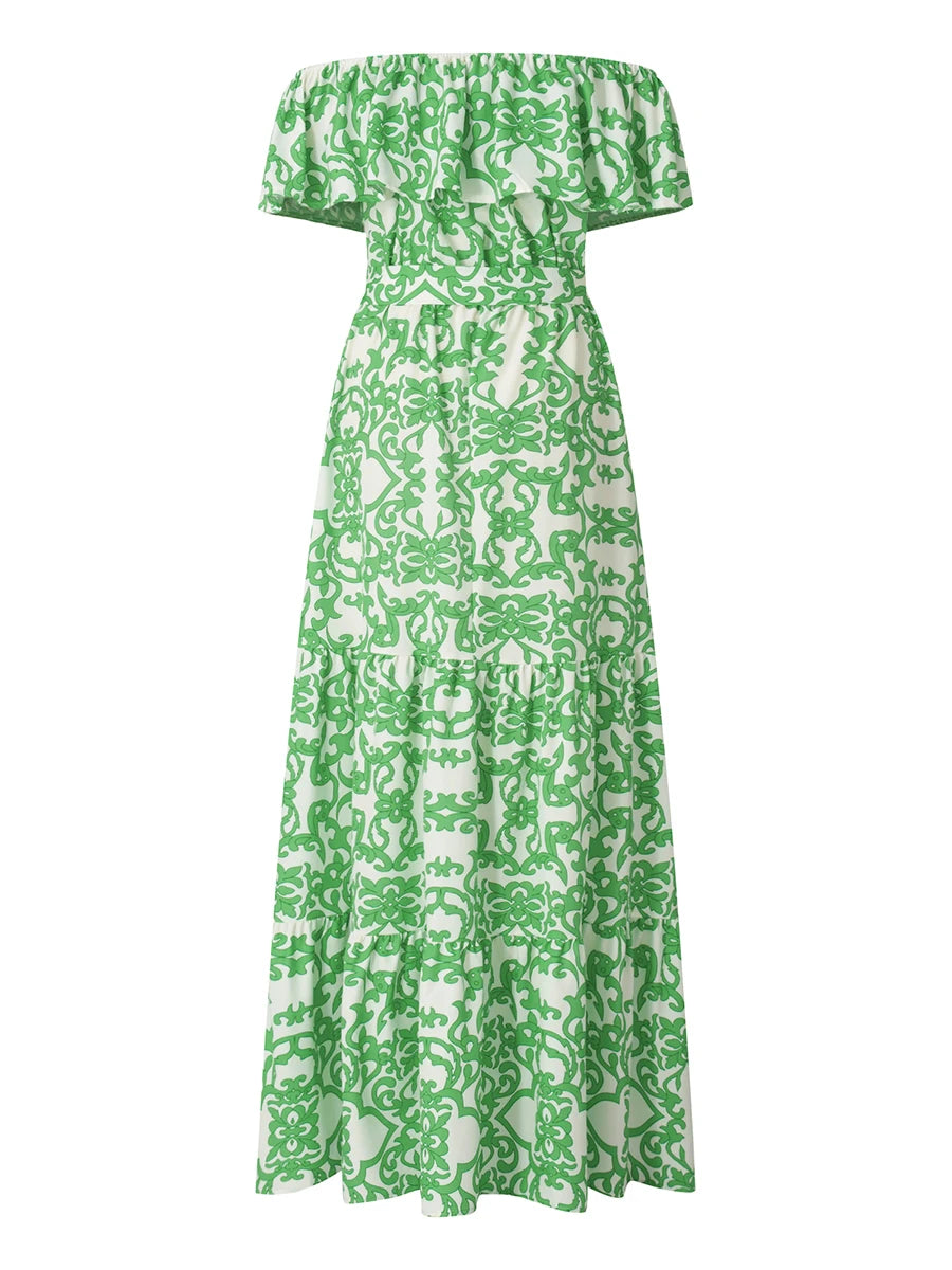 Long Off Shoulder  Floral Print Casual Party Spring Summer Dress