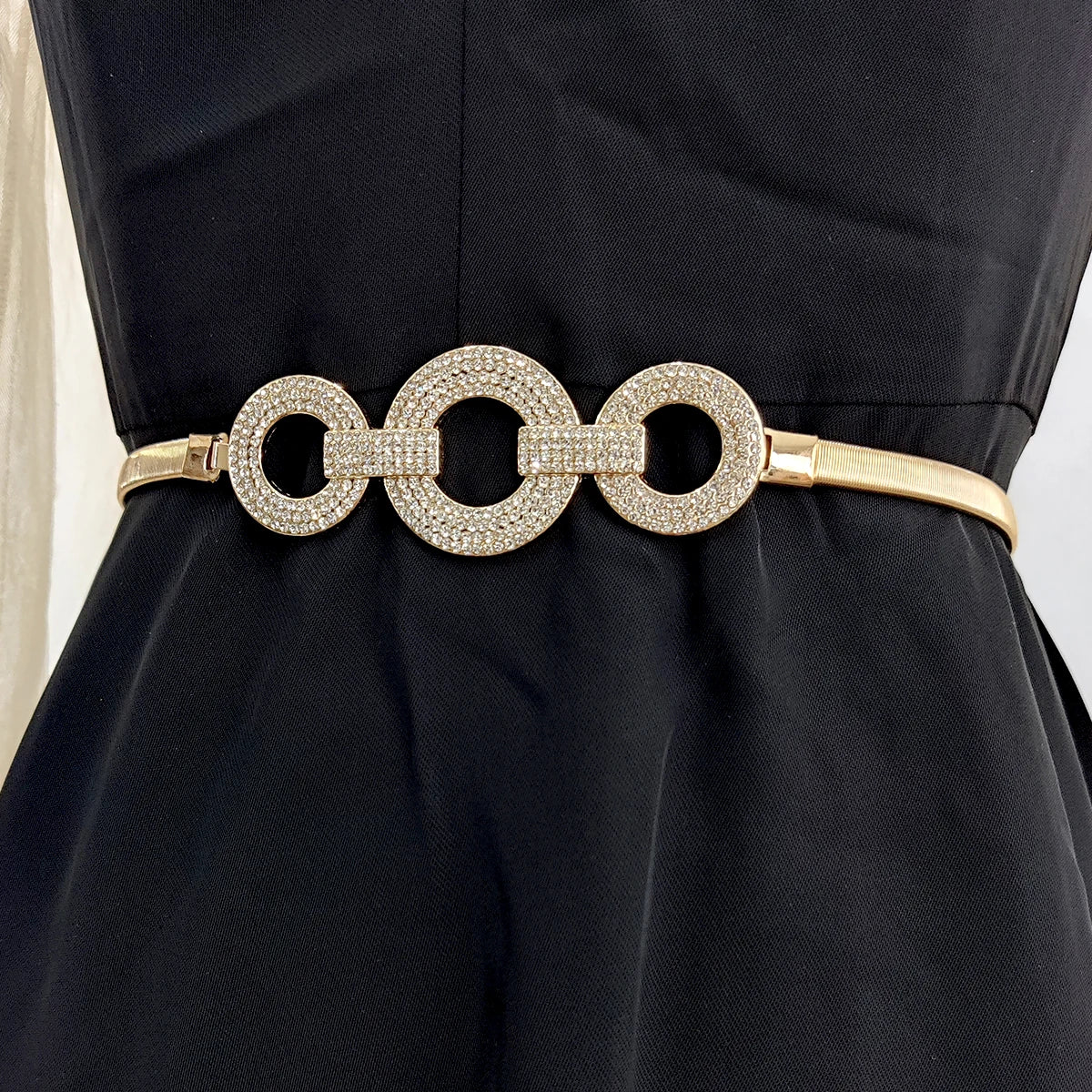Fashion Elastic Gold Chain Belt Rhinestone Designer Belts For Women High Quality Luxury Brand Stretch Waistband