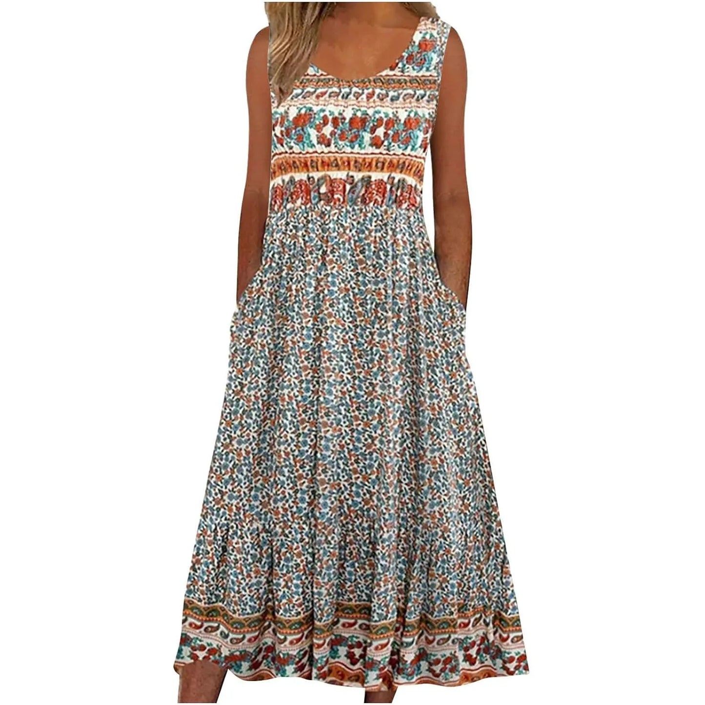 Print sleeveless pullover dress women casual plus-size dress