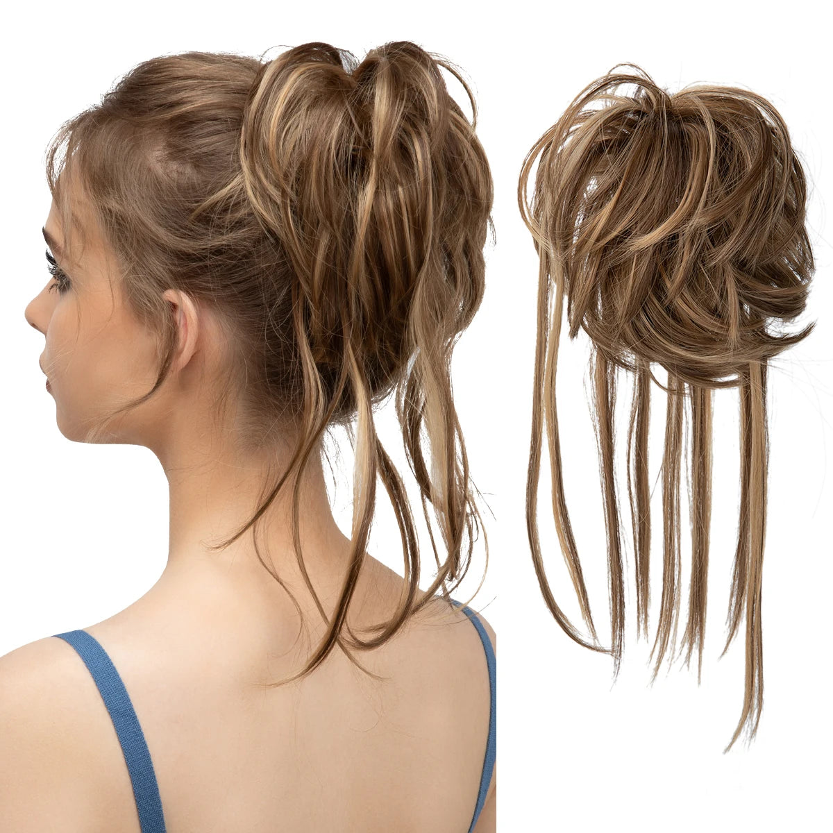 Synthetic Elastic Messy Bun Hairpieces Curly Scrunchie Black Blonde Brown Chignon Band Updo Donut For Women Natural Fake Hair