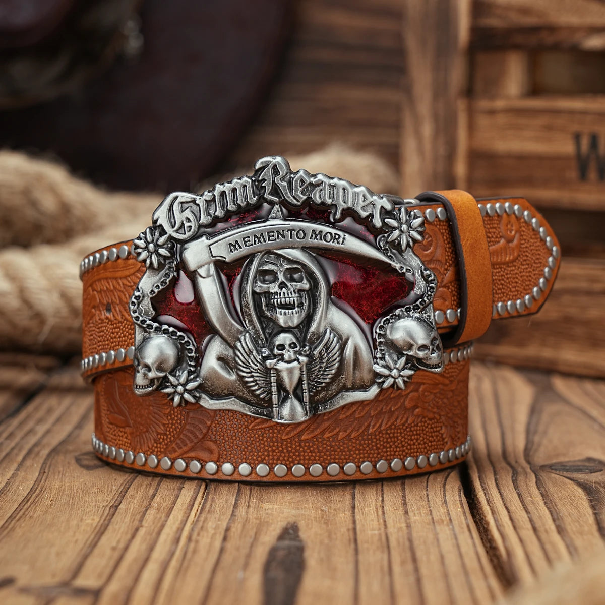 Men & Women PU Leather-Belts - Vintage Belt Eagle Engraved Leather Grim Reaper Buckle Belt for Jeans