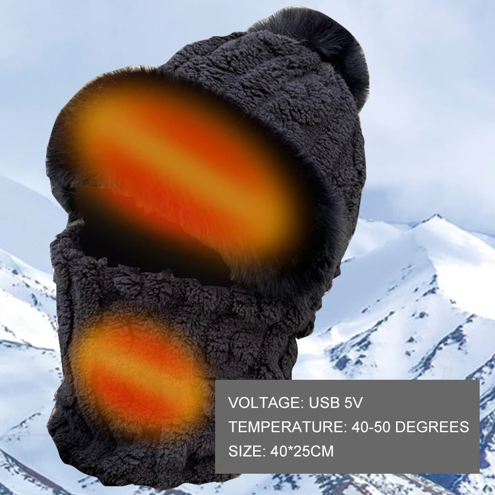 Heated Neck Warmer Cap USB Half Finger Gloves And USB Electric Plush Beanie Hat Scarf  Ear Protection Windproof Warmer Scarf Hat