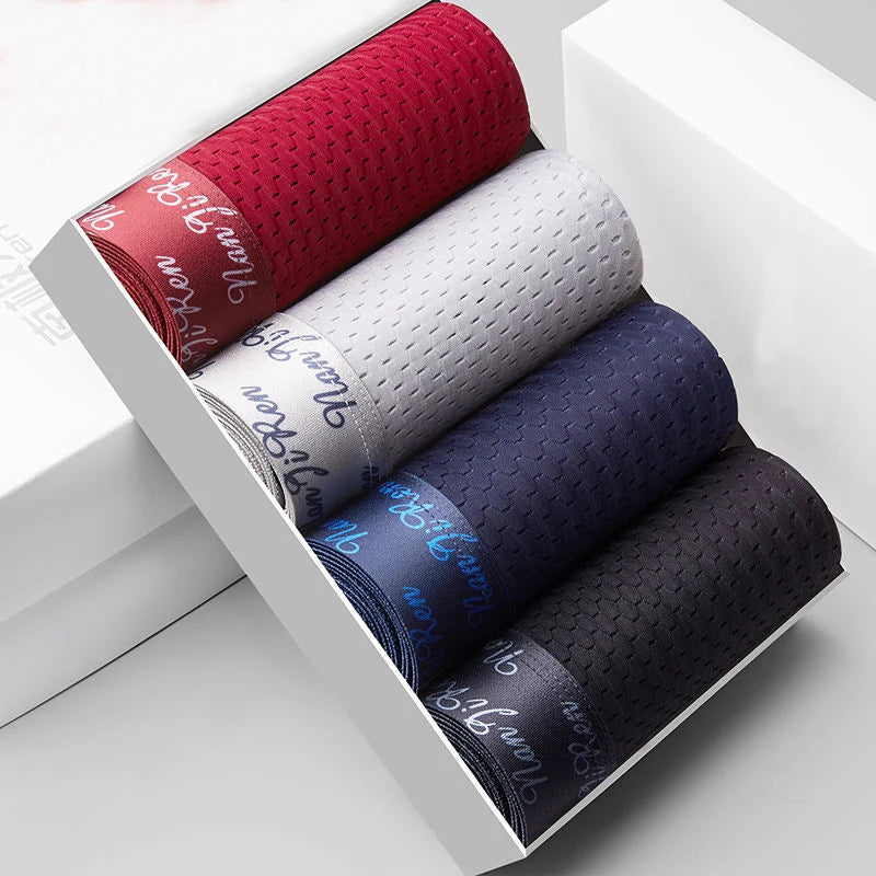 4pcs Men's Boxer Shorts Ice Silk Underwear Plus Size Underpants Cool Breathable Sexy Slim Mesh