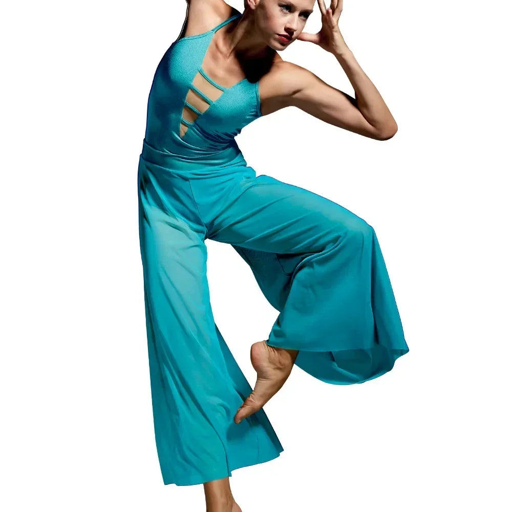2 Piece Dance Camisole Leotard and Wide Leg Pants Outfit Contemporary Dance Wear