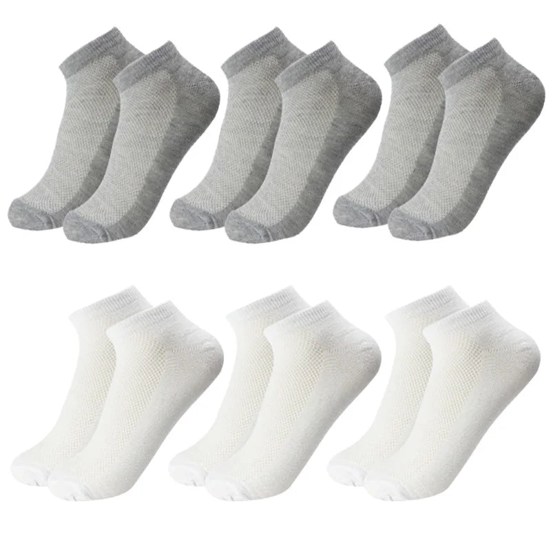 6 Pairs Breathable Men's Socks Short Ankle Elastic Solid Color Mesh High Quality Cotton Business Unisex Sokken Plus Size EU38-47