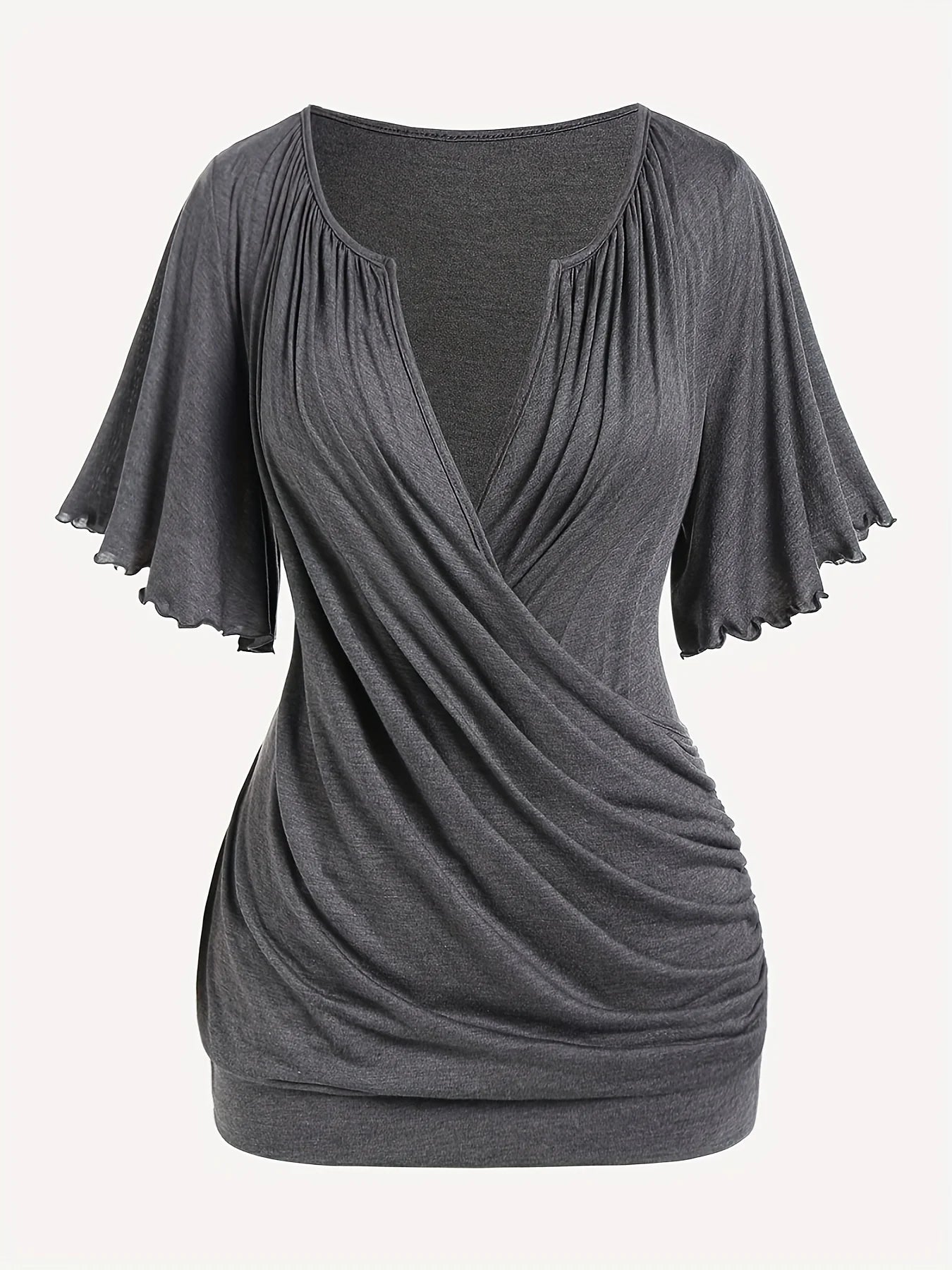 European and American hit fashion women's pleated chain embellished V-neck plus-size T-shirt top