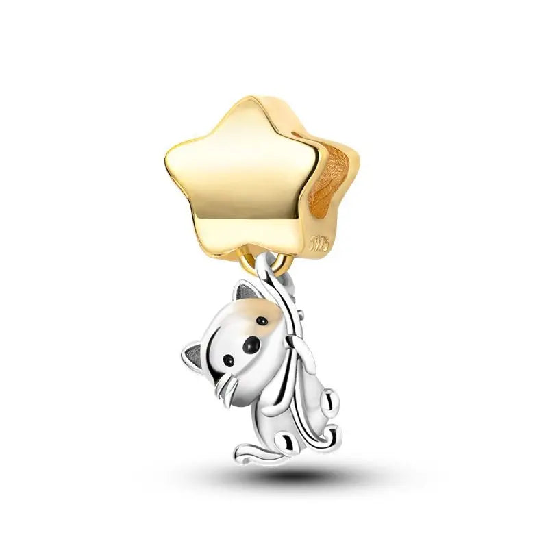 925 Sterling Silver Cute Pet Cat Dog Animal Beads Bracelet Charms