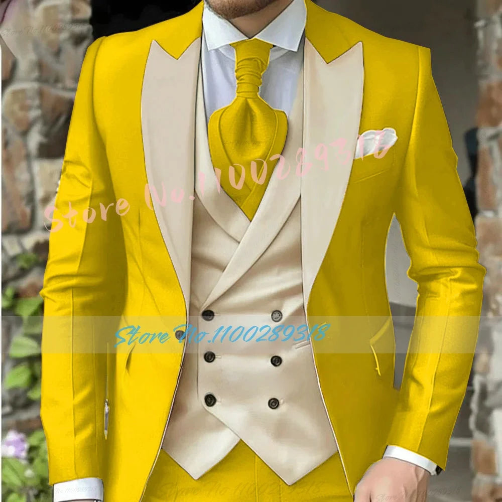 Classic Suits For Men Custom Made 3 Piece Jacket Vest Pants Set Formal Business Tuxedos