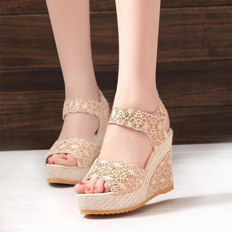 Women's Wedges Sandals Summer Fashion Mesh Peep Toe Platform High Heel Women Sandals Sexy Party Dress Women