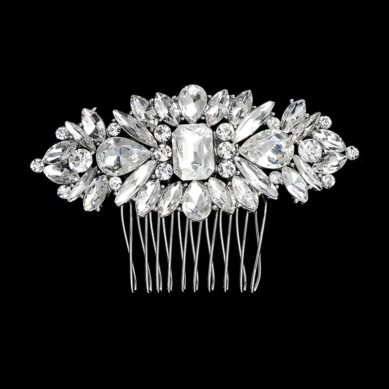 Silver Alloy Hair Comb Handmade Pearls Rhinestones Fashion Metal Headpiece Elegant Hair Jewelery Accessory For Women