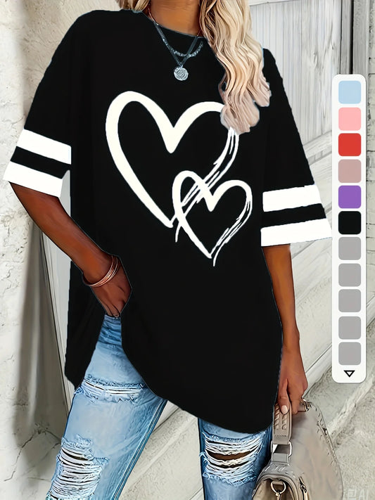 women's casual short-sleeved love and elegant comfort pullover T-shirts for spring and summer