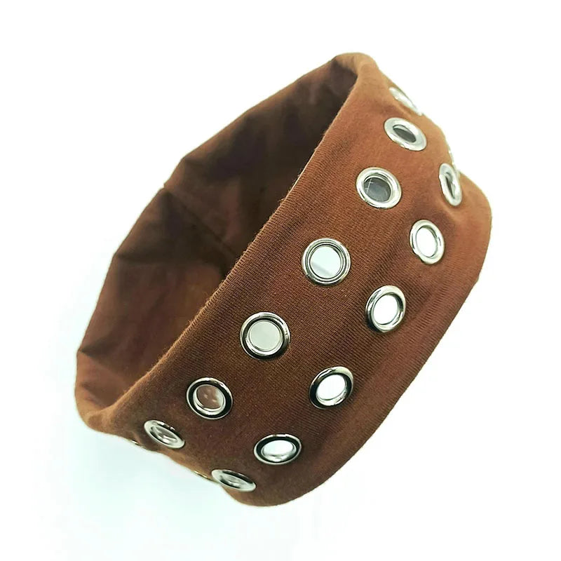 Girl Hollowed Out Eyelets Wide Elastic Headband Stretchy Metal Rock Steampunk for Sports Headbands Hair Accessories