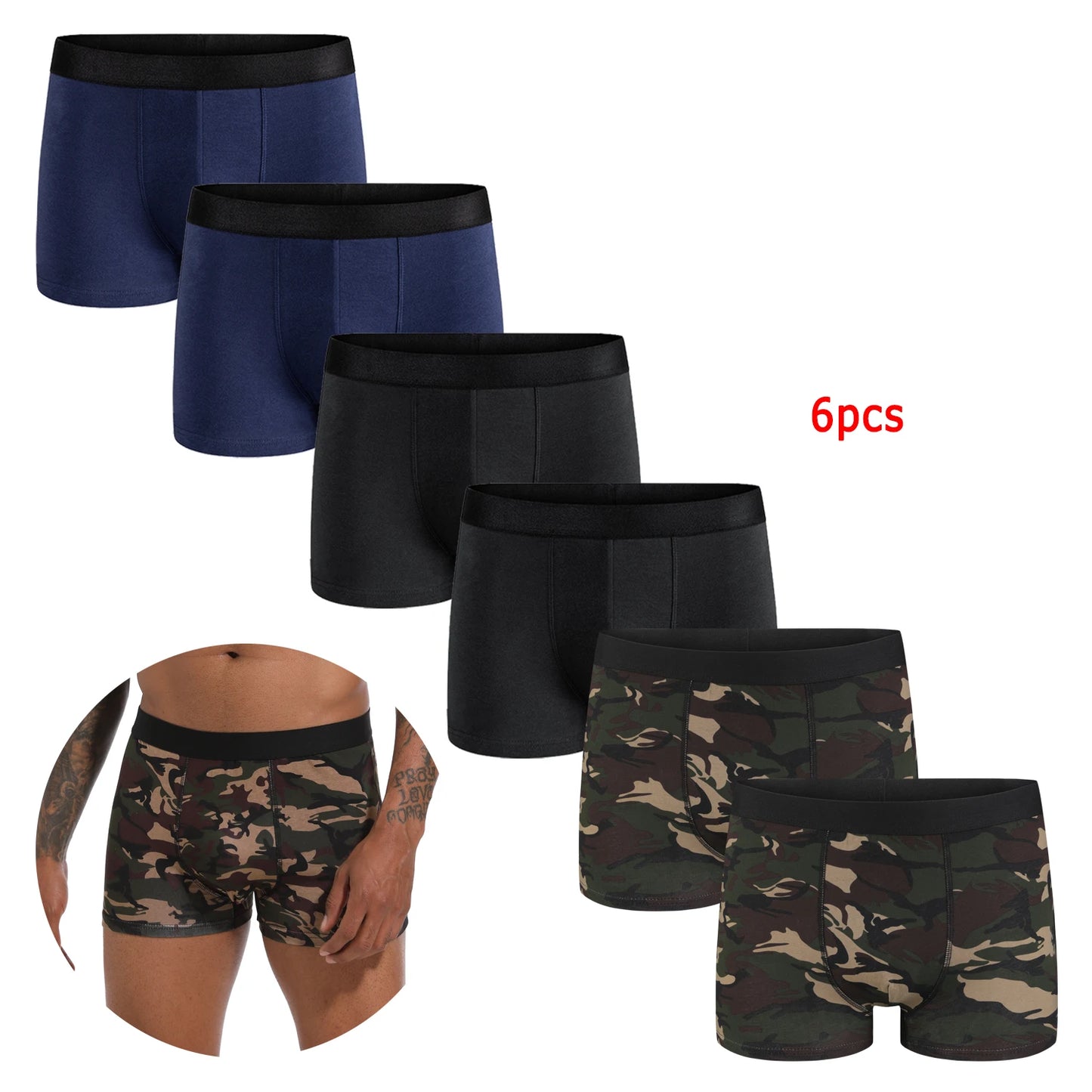6pcs pack Black Boxer Shorts Men Underwear Soft Breathable Male Underpants for Men Homme Boxershorts