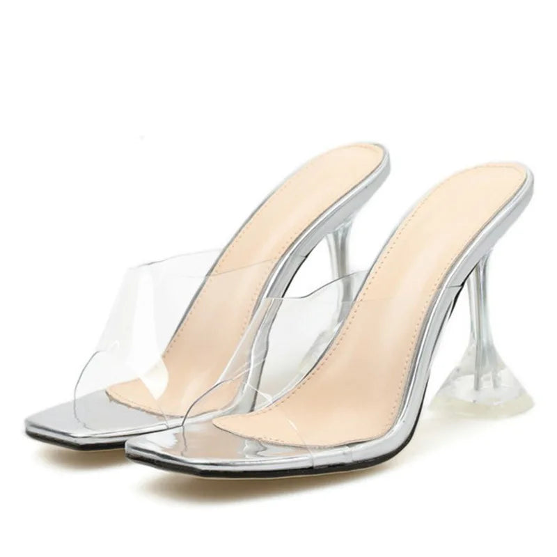 PVC Jelly Slippers Open Toed High Heels  Transparent Heel Slippers