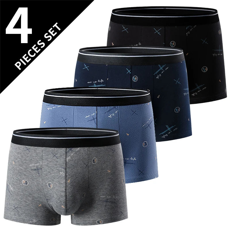 4-piece MEN'S FASHION Printed Underwear Breathable Crotch Boxers for Teenagers Comfortable plus Size Underwear up to 6XL.