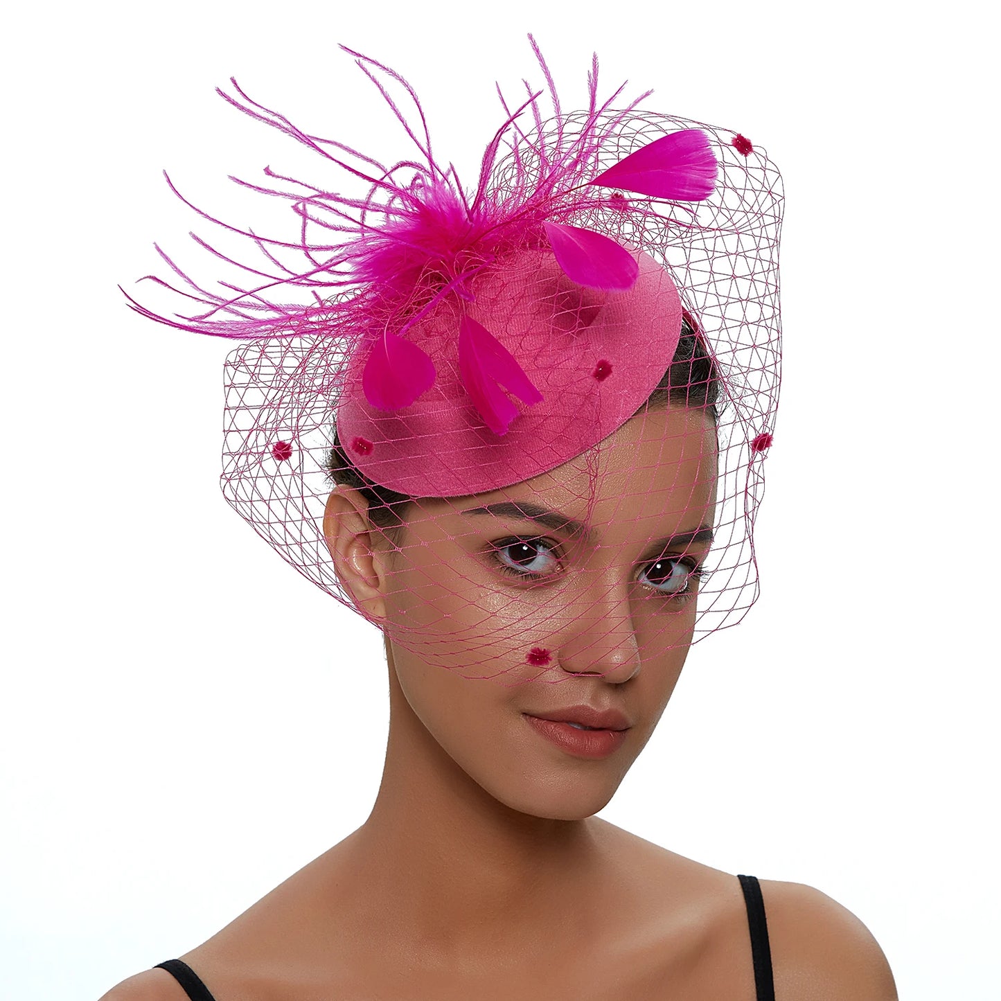 Women's Felt Fascinator Hat Fishnet Veil Small Plush Wave Point Decor Hair Clips Cocktail Headwear Fascinator