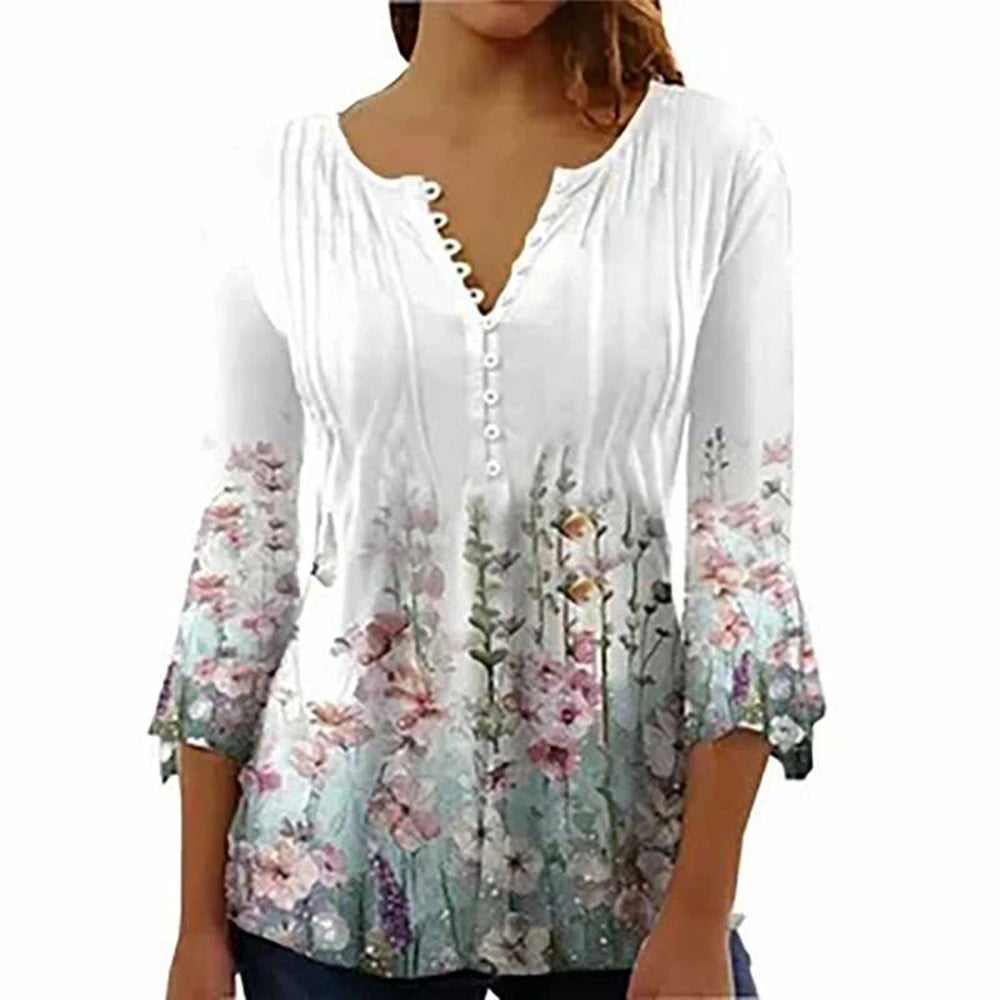 Summer Street Fashion Button-Down T-Shirt Loose Women'S Comfortable Clothing Shirt 3d Printed Trend Seven-Quarter Sleeve Top
