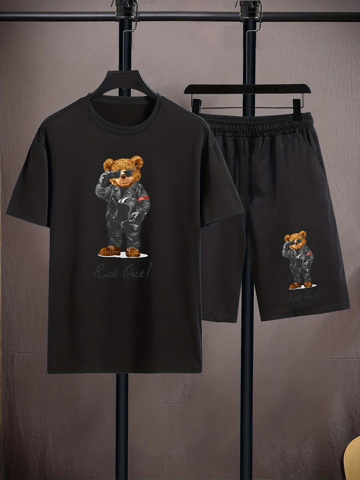 Fashionable Men's Sports Suit Summer Casual Short Sleeve O Neck T-shirt And Sports Shorts 3D Bear Printing 2-Piece Set