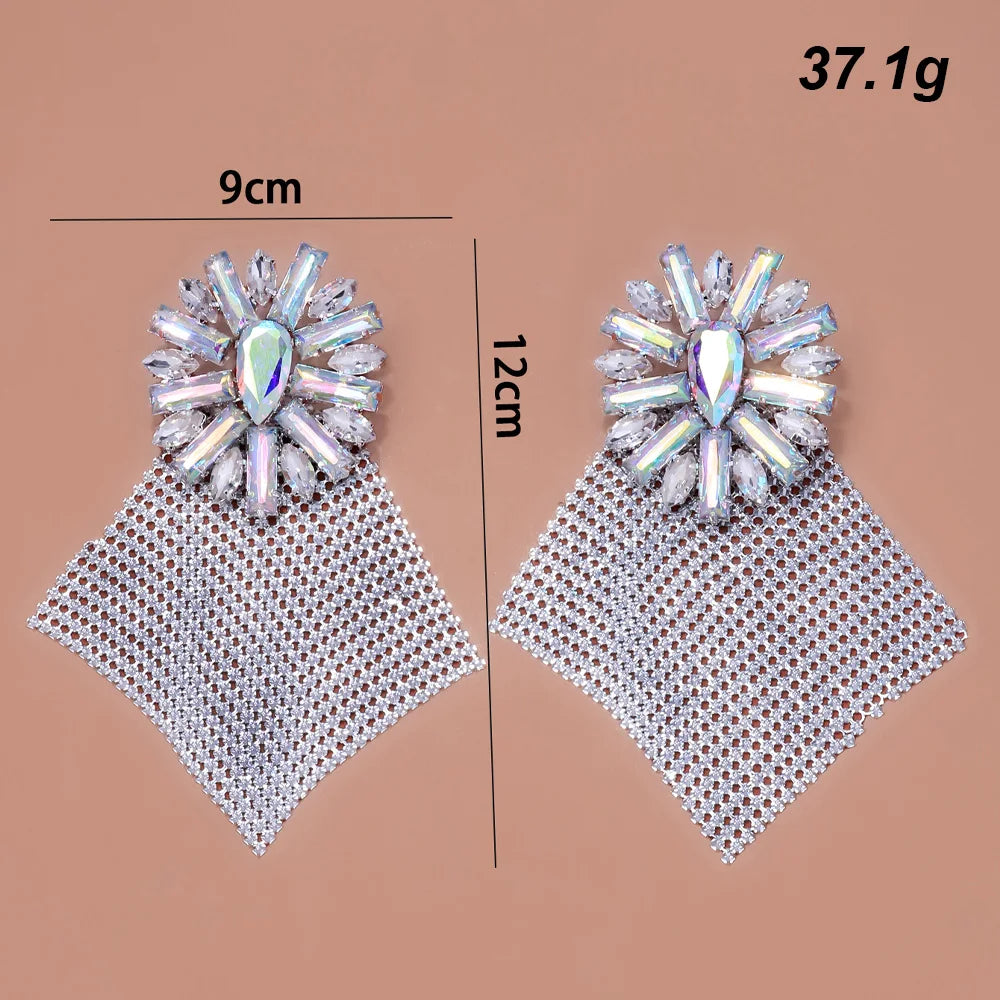Exaggerated Rhinestone Metal Sequin Earrings  Geometric Dangle Earrings