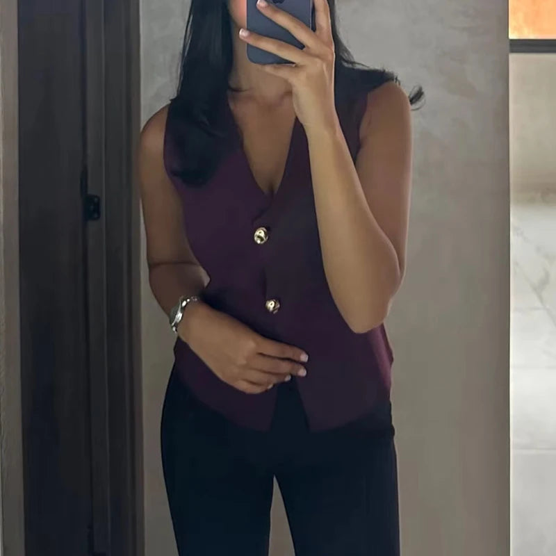 Woman Knit Vest Top Cropped Sleeveless Vests for Women Button Summer Vest Top Knitted Short Tops