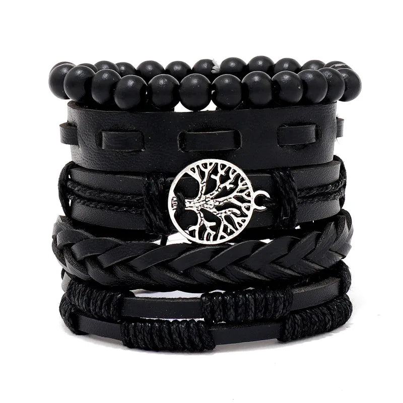 1 Fashion Bracelet Viking Bracelet For Men Hand Bracelets Woven Skull Hand Jewelry Adjustable Leather Set Bracelet
