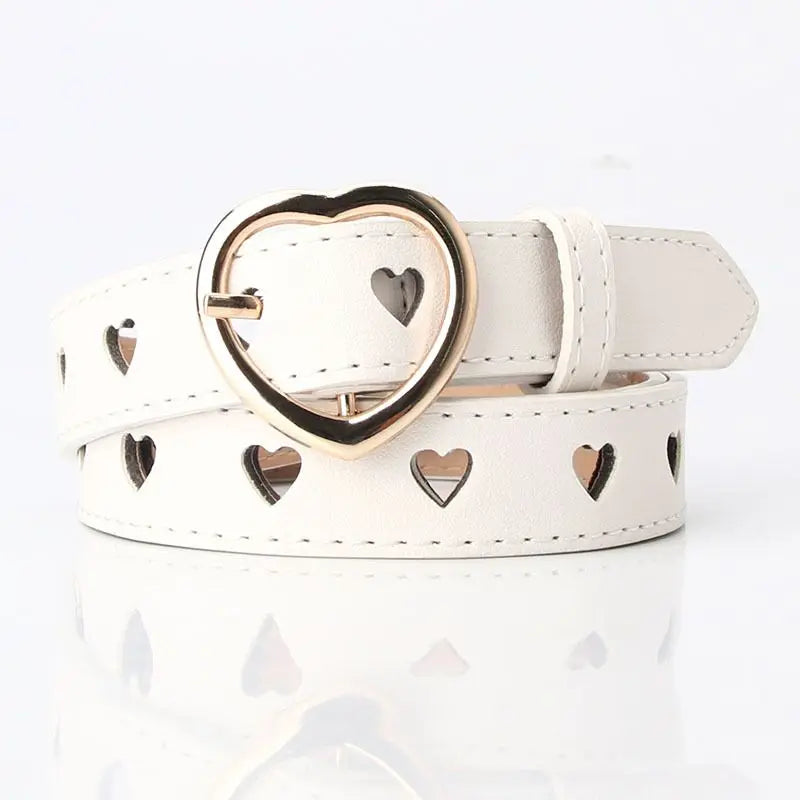 Fashion Europe and the United States full hole belt female trend double row cool belt Heart Shaped Buckle