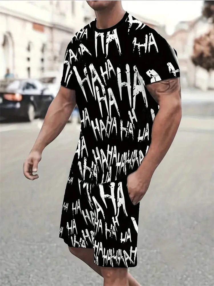 Men's Short-sleeved Shorts Suit Summer Fashion Round Neck T-shirt, Shorts Two-piece Street Shooting Casual Clothing