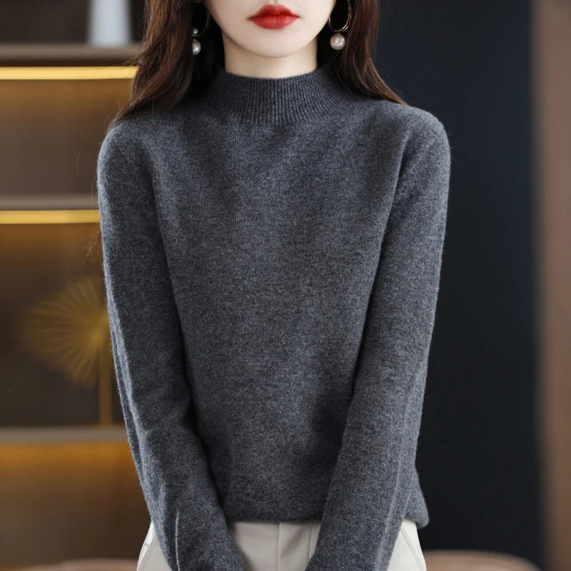 100% Pure Wool Half Turtleneck Pullover In Cashmere Sweater Women's Casual Knit Top Women's Coat