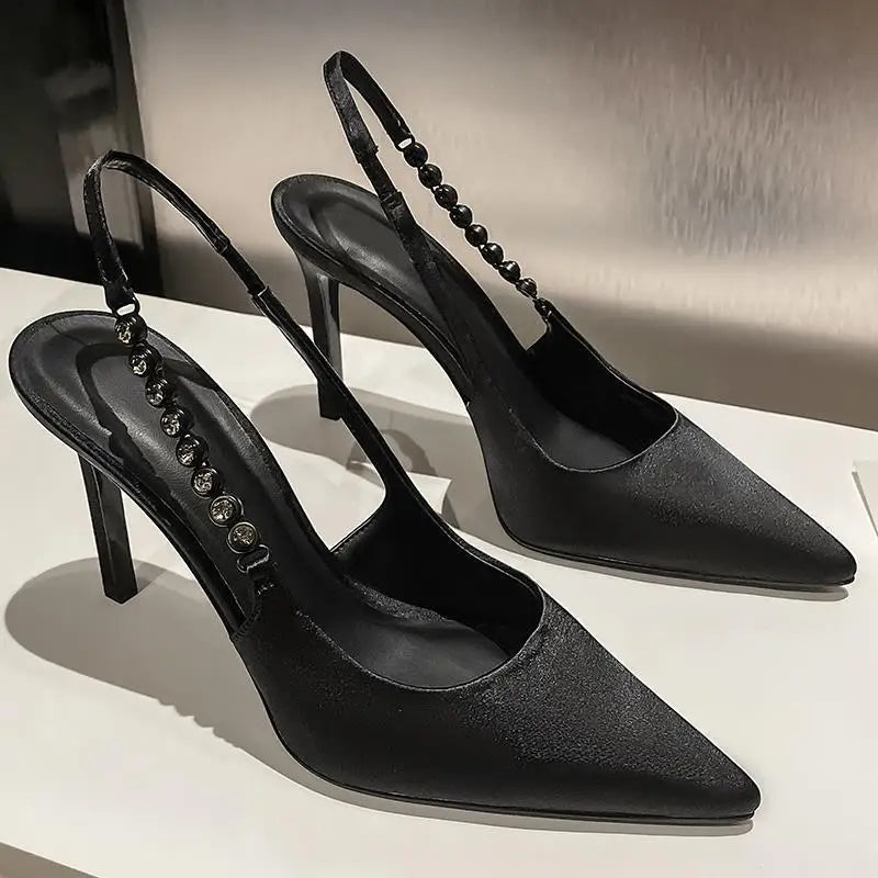 Metallic Crystal Sandals Shiny High Heels Sling back Silver Stiletto Heeled Shoes Party Dress Shoes