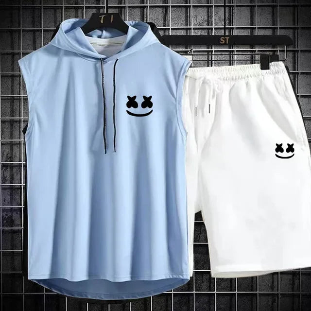 Brand Summer Men's Two Piece Set Casual T-Shirt and Shorts Set Men's Sports Suit Fashion Short Sleeve Tracksuit Hooded T-shirt