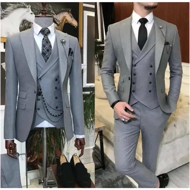 3 Pieces Business Formal Men's Slim Fit Suits Wedding Groom Prom Custom Blazer Jacket Vest Pant Sets