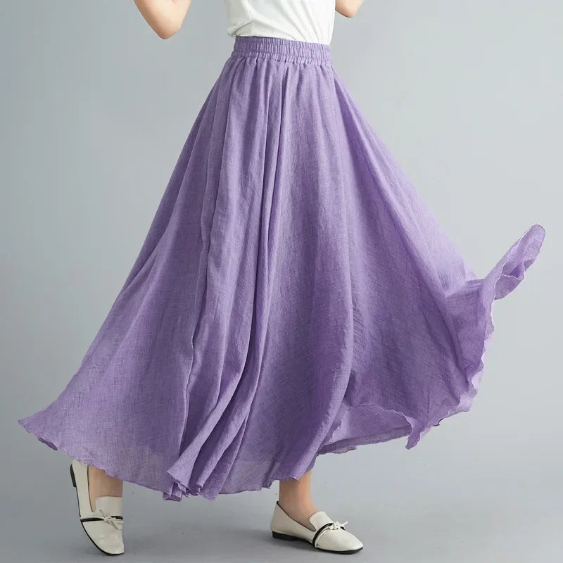 Cotton Linen Maxi  Casual Loose Long Skirt