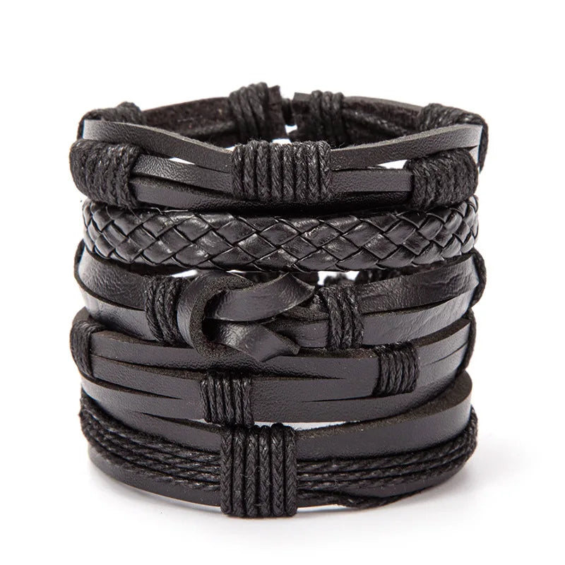 1 Fashion Bracelet Viking Bracelet For Men Hand Bracelets Woven Skull Hand Jewelry Adjustable Leather Set Bracelet