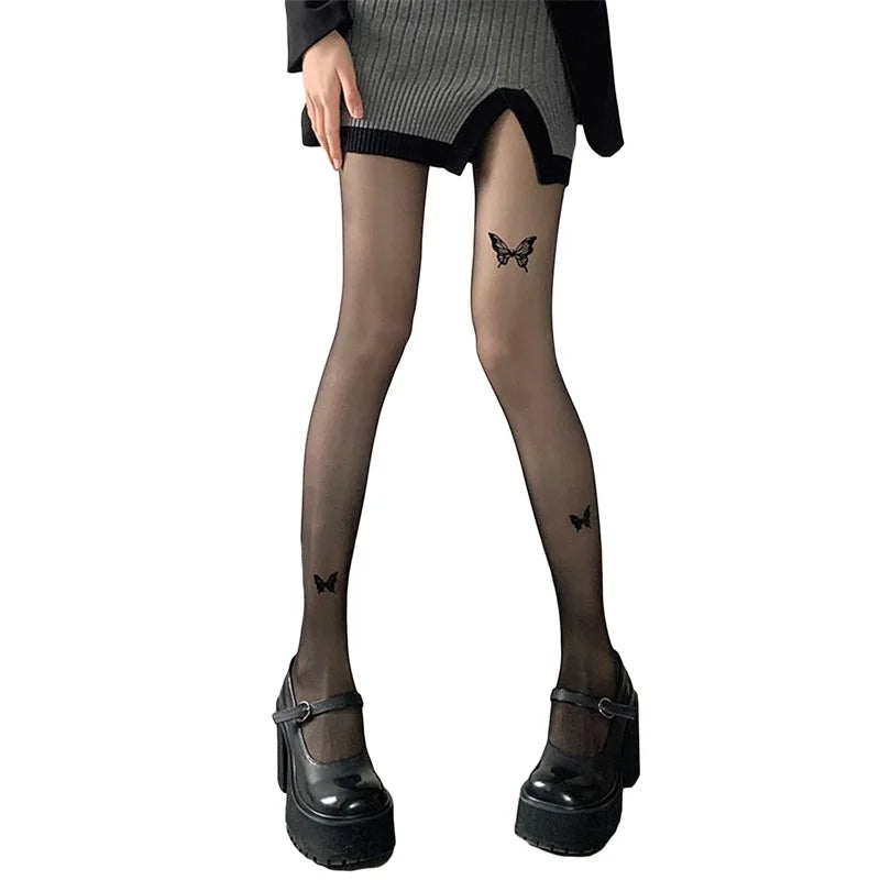 Floral Lace High Waist Tights Sheer Pantyhose  Stockings with Bow Detail and Back Seam